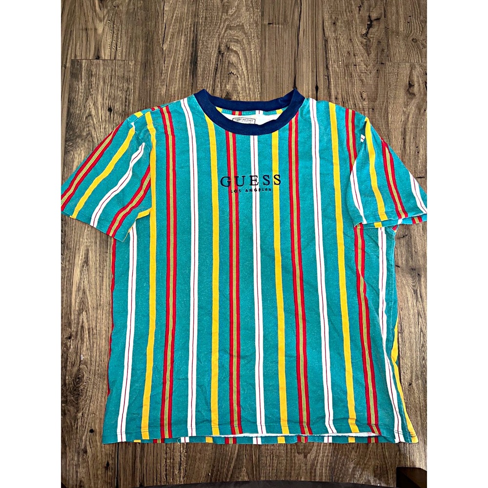 GUESS Originals Men's Striped Crew Neck Short Sleeve Cotton Logo T-Shirt M